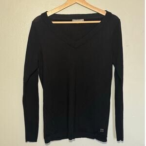 Women's Size M Smartwool V-Neck 100% Merino Wool Ribbed Sleeves Black Sweater